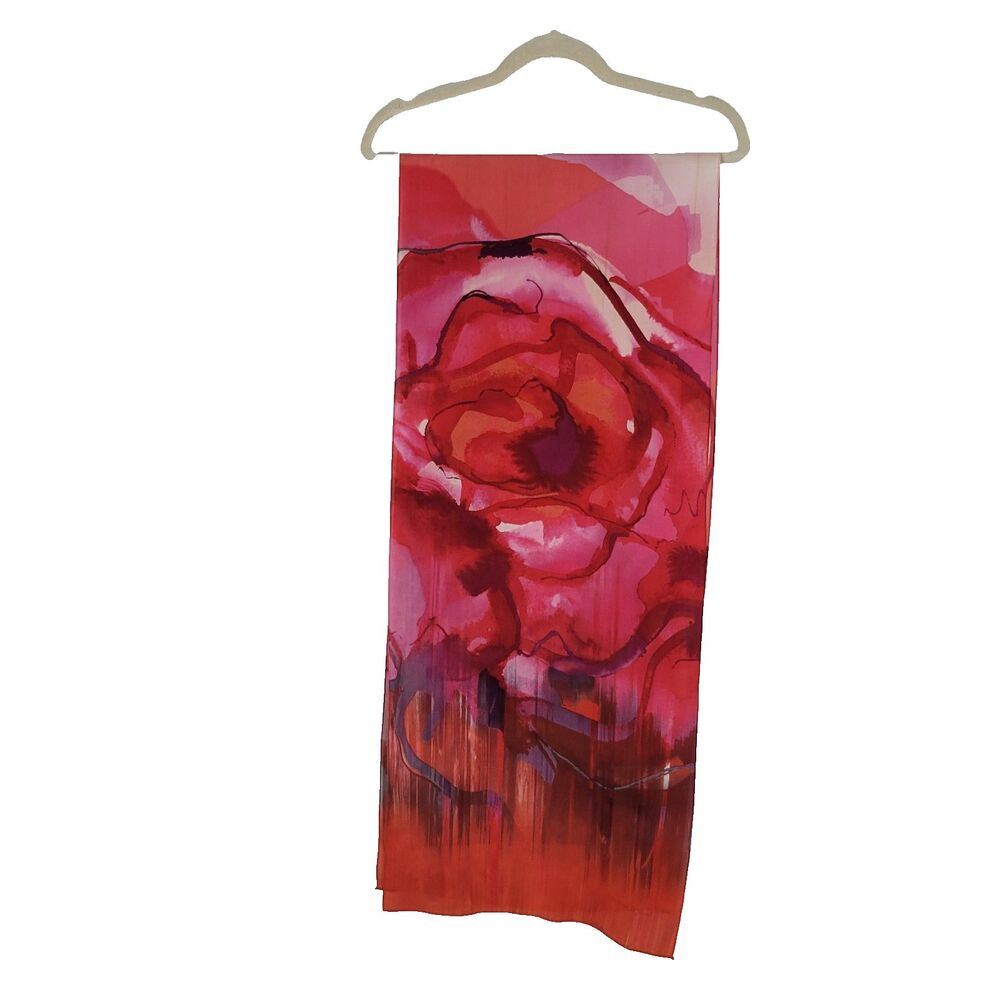 Cynthia Rowley Scarf Silk Rectangle Vibrant Red Multicolor Abstract Floral 14x33